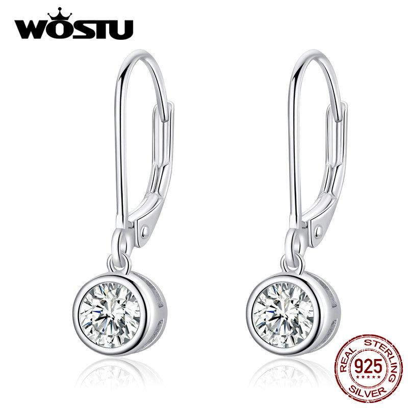 WOSTU New Fashion 100% 925 Silver Exquisite Round Zircon Drop Earrings For Women Wedding Earrings Luxury Jewelry CQE747