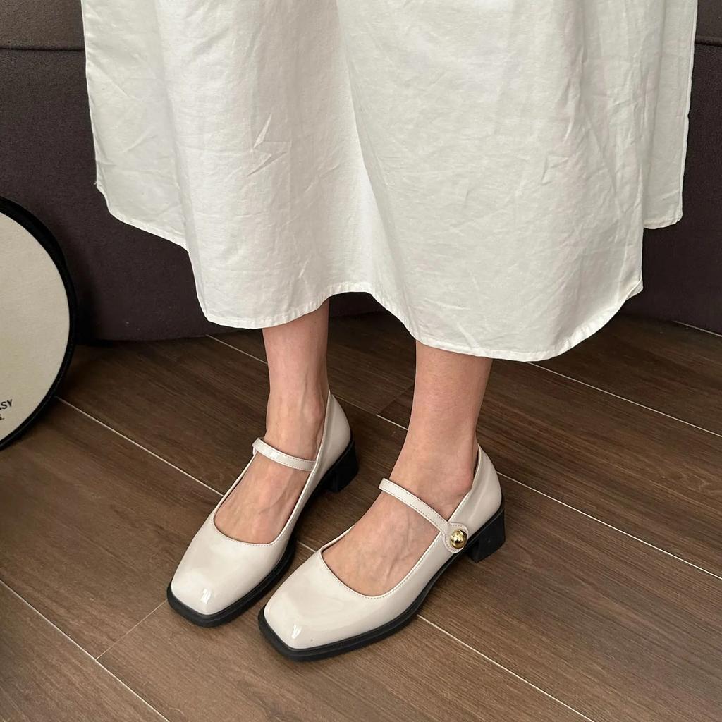 Fashion 2025 Line with High Heels Thick with Mary Jane Single Shoes 2025 New Square Head Large Size Women French Red Shoes