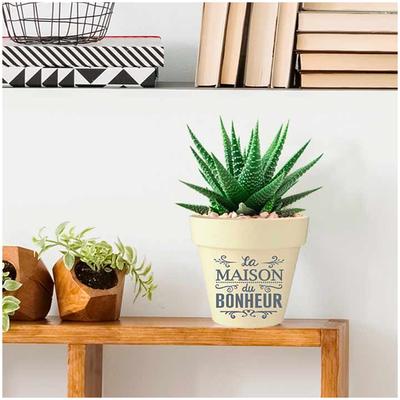 [Q6398] - Bamboo Planter 'Messages' Beige Gray (The House of Happiness) -  13. 5x15cm