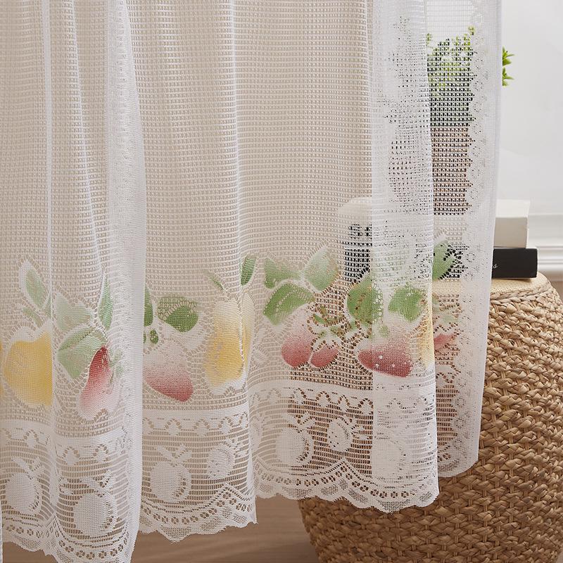 European Style Fruit Print Lace Curtains - White, Knitted, Half Length, Dustproof for Kitchen Doors and Cupboards