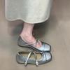 Guttega Inner Height-increasing Silver Square Head Single Shoes Women's 2025 Spring New Fashion Cross-strap Buckle Mary Jane Shoes