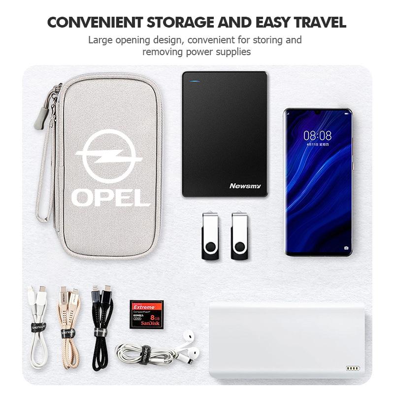 Data Cable Storage Bag Earphones Double Layer Portable Travel Bag For Opel Meriva Mokka Grandland Vectra Zafira Vivaro Antara