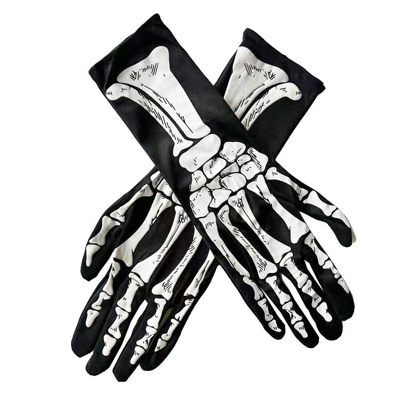Halloween Skeleton Gloves Unisex Adult Full Finger Long Gloves Glow in The Dark Stretch Cosplay Goth Mittens Accessories