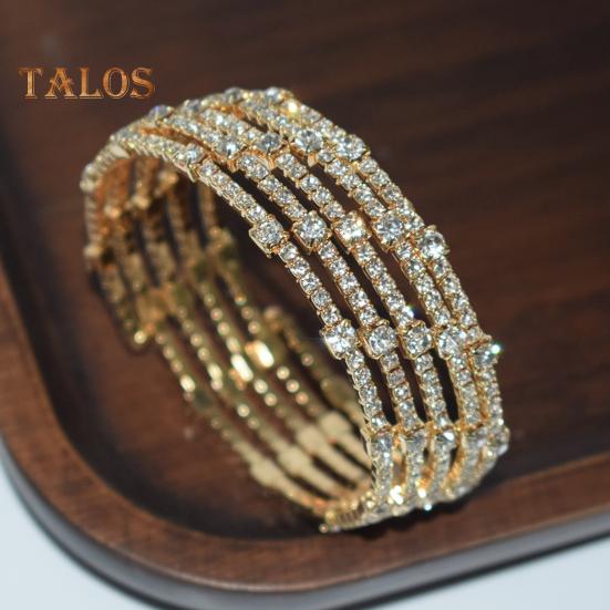 Adjustable Opening Alloy Bracelet Shiny Rhinestones Multi Layer Design Bangle Wristband Wrist Jewelry