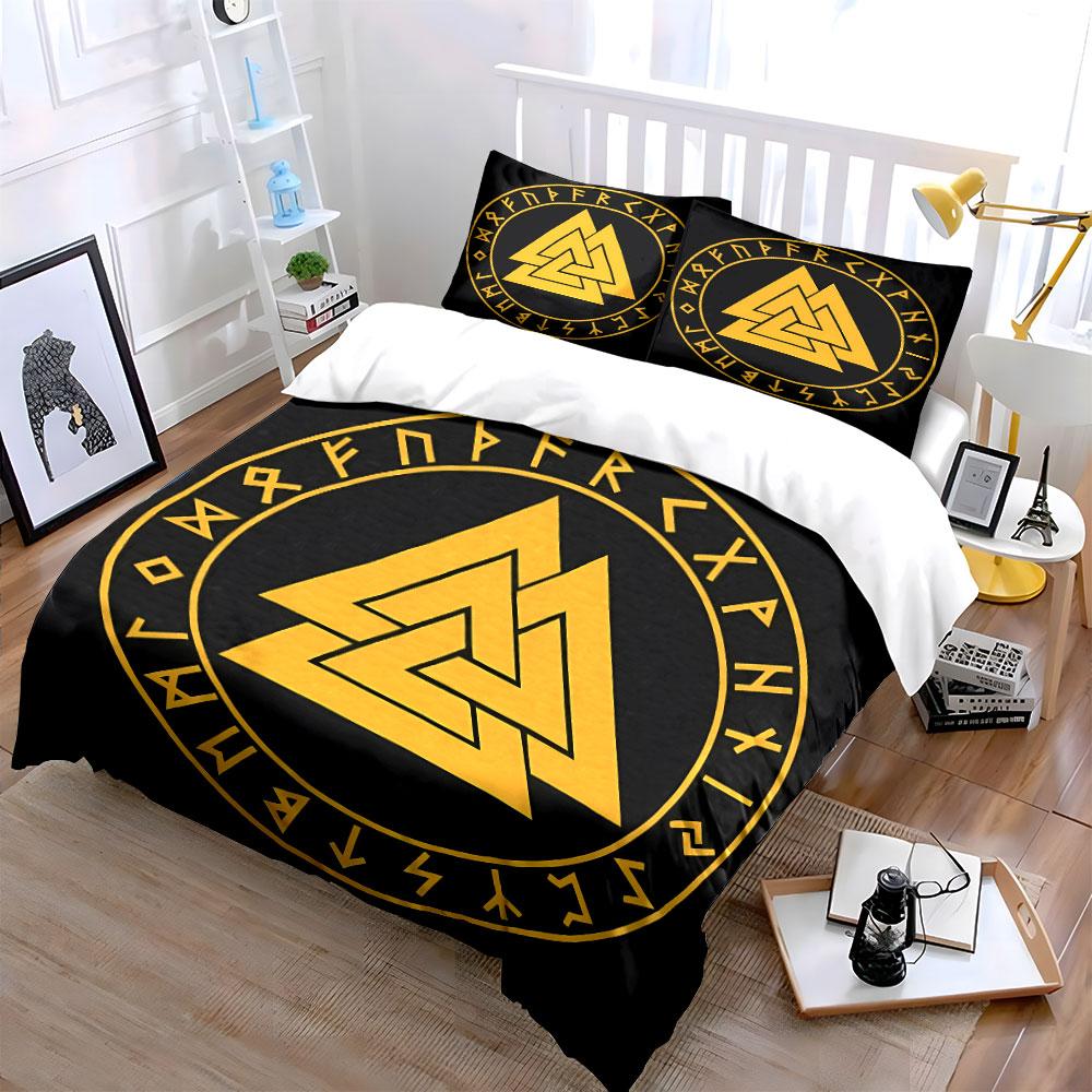 Golden Valknut, Runic Circle. Bedding Sets Duvet Cover Sets Duvet Covers Pillowcases(1*Duvet Cover 2*Pillowcases Without Duvet Insert)