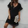 Black V Neck Casual Sexy Dress for Women Solid Short Laddies Dress Hairball Summer Spring Holiday Style