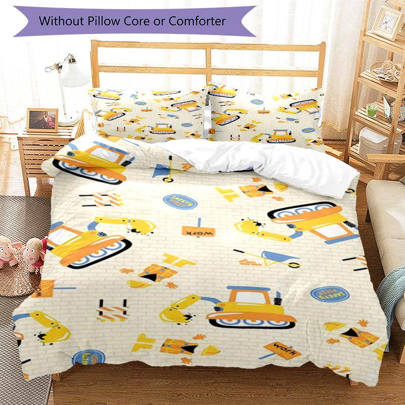 3pcs Excavator Bedding Set Duvet Cover Closure Includes 1 Duvet Cover & 2 Pillowcases, Soft and Comfortable for All Seasons.