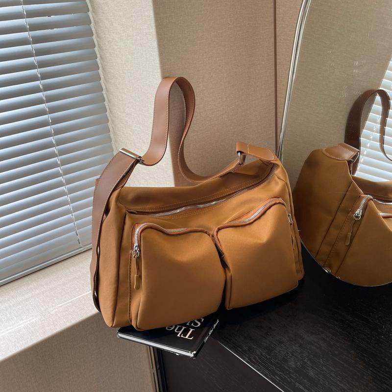 Women Multiple Pockets Shoulder Bag Solid Color Nylon Totes Vintage Large Capacity Ladies Leisure Handbags Designer Shopping Bag