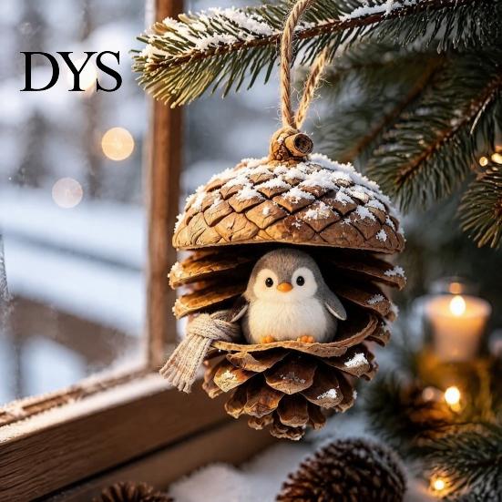 Festive Tree Trimmings Forest Animal Acorn Ornaments, Cozy Woodland Christmas 2D Acrylic Realistic Hanging Decor Pine Cone Pendant for Xmas Tree, Home