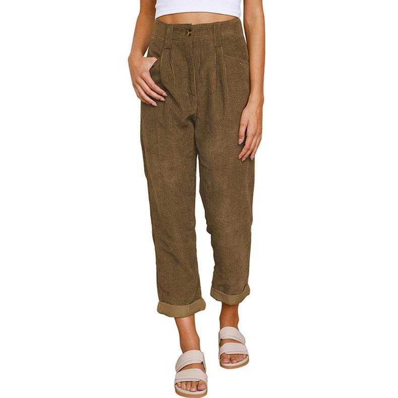 Women's Fall Corduroy Pants High Waist Relaxed Straight Leg Trousers Solid Color Casual Lounge Pant