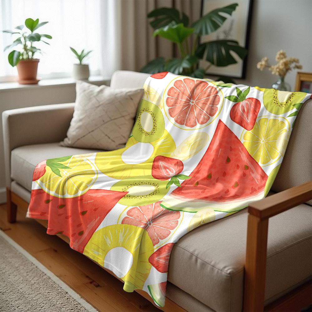 Mixed Fruit Slice Cartoon Anime Print Flannel Blanket Soft Warm Throw For Kids Bedroom Sofa Bed Christmas Office Car
