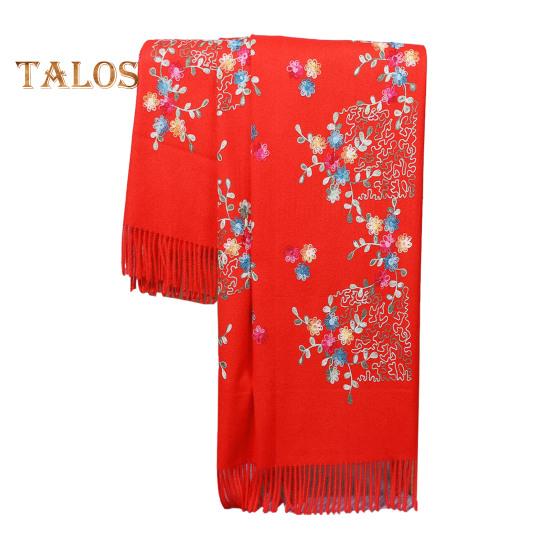 

Женский шарф осень-зима вышитый цветочный узор длинный шарф ветрозащитный морозостойкий шарф для езды на велосипеде красный
