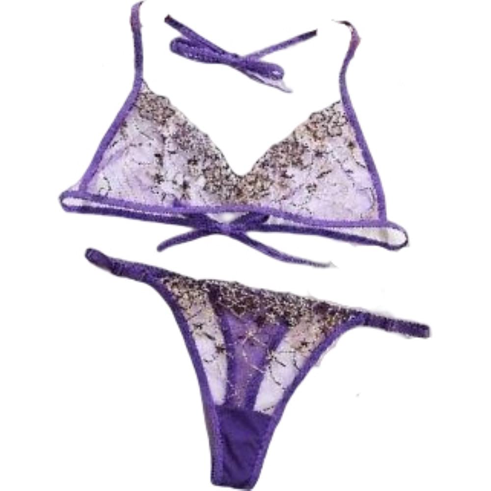 

Plus Nao Triangle Bra and Panty Size Purple Set, Women s Lingerie, Bra, Panties, Tanga, Halterneck, Small,