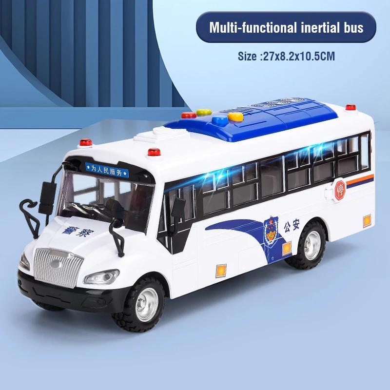 

Детская инерционная модель полицейской машины с оттягиванием назад, модель автобуса, модель транспортного средства со светом, коллекционная игрушечная машина для мальчиков, девочек, детей, подарки на день рождения