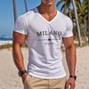 Mens V-Neck Short Sleeve T-Shirt With 3D Creative Print Breathable Cotton Blend Slim Fit Casual Tee