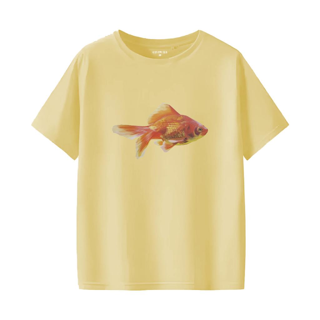 Beautiful Goldfish Print Short Sleeved Round Neck Womens Tshirt for Spring and Summer Versatile Womens Tshirt