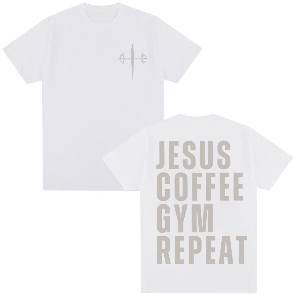 Jesus Coffee Gym Repeat Christian Graphic T Shirts Men Women Fashion Vintage Gothic T-shirt Oversized Cotton Tees