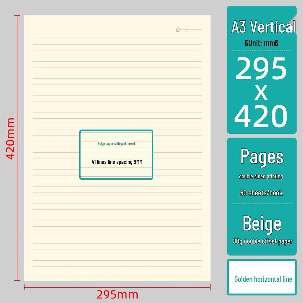 A3 Large Horizontal Line Paper Notebook - Single Line for Office, Student Mind Maps, Drafts