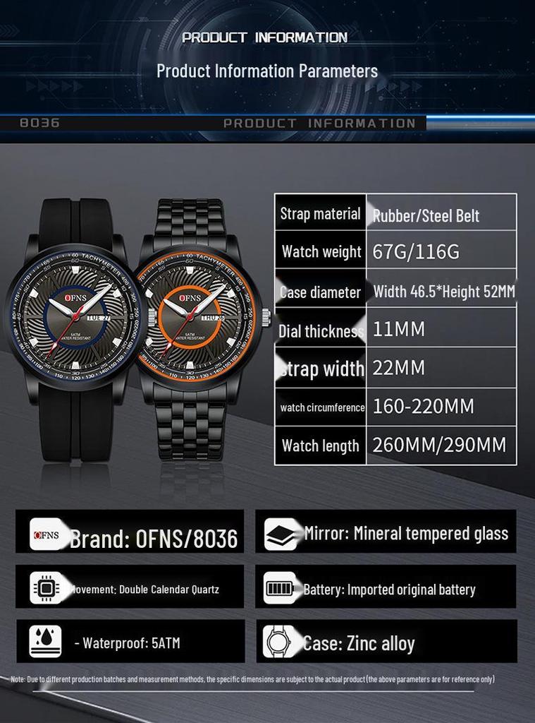 Oufanni Men's Waterproof Quartz Watch - Trendy, Fashionable Business Wristwatch