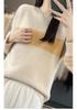 Women's Pure Wool Color Block Round Neck Sweater - Long Sleeve, Loose Fit, Autumn/Winter Knit Top