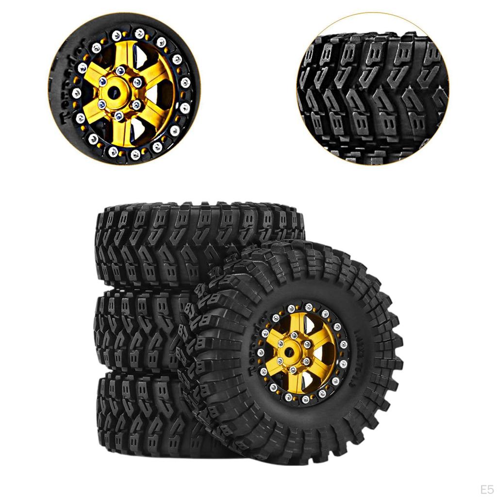4 Pieces 1/18 1/24 RC Crawler Car Wheels and Tires Accessory Aluminum Alloy Easy to Install
