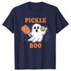 Funny Pickle-Boo Ghost Playing Pickleball Halloween T Shirts Men Cotton Humor Streetwear Tee Shirt Short Sleeve Unisex Clothing