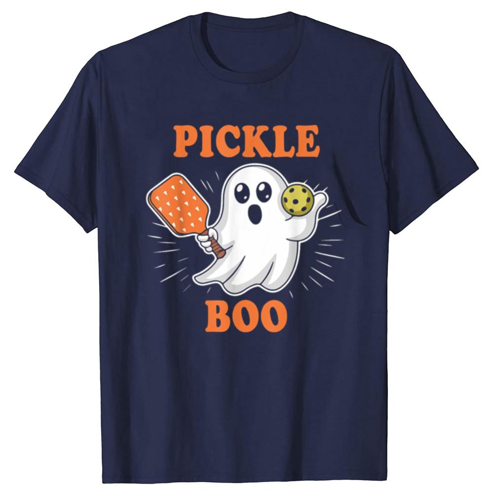 Funny Pickle-Boo Ghost Playing Pickleball Halloween T Shirts Men Cotton Humor Streetwear Tee Shirt Short Sleeve Unisex Clothing
