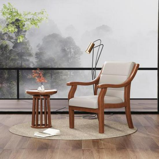 Retro Comfortable Chinese Solid Wood Armchair with Linen Fabric and Native Sponge Cushion.