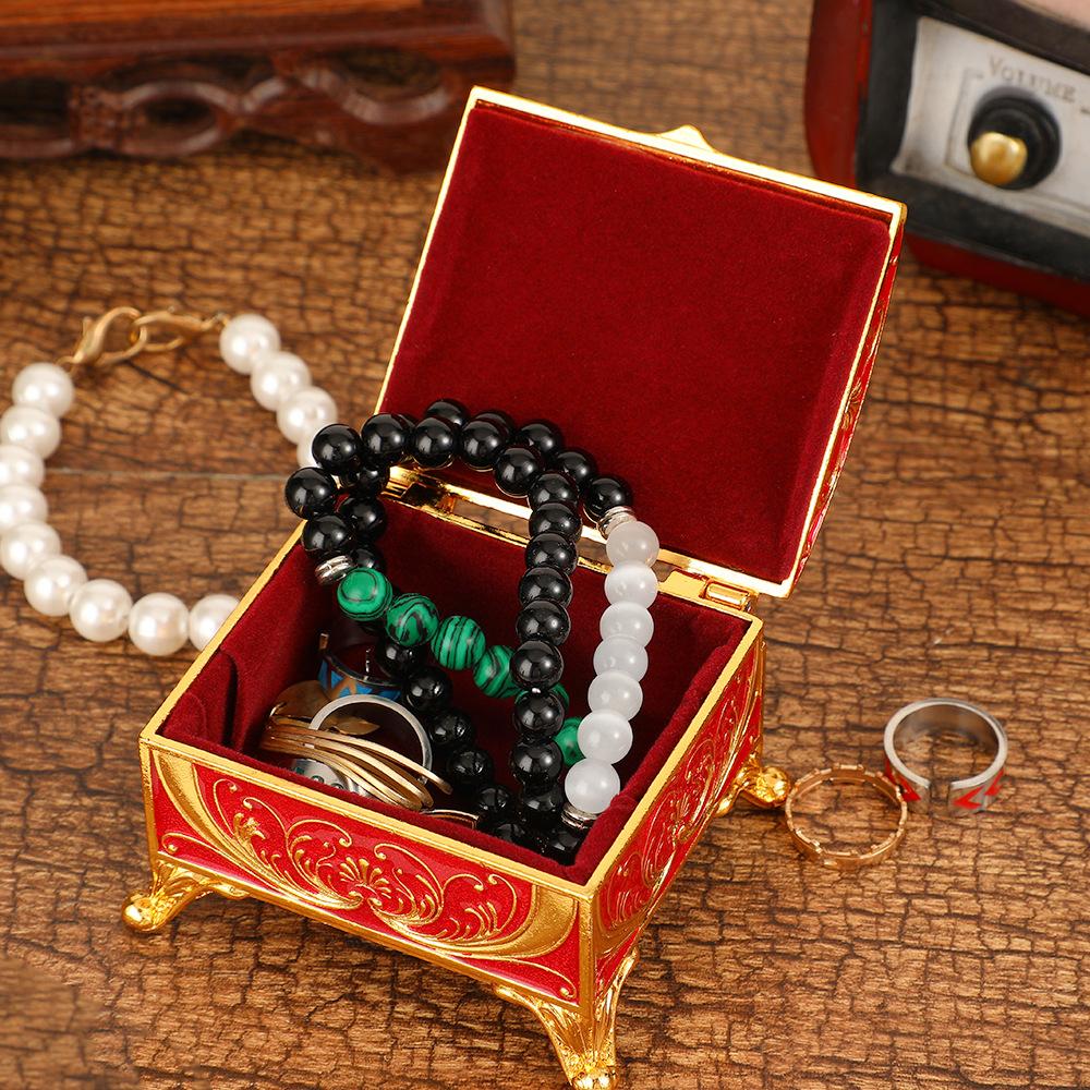 New rectangular jewelry box retro creative diamond-encrusted light luxury jewelry box home niche exquisite design storage box