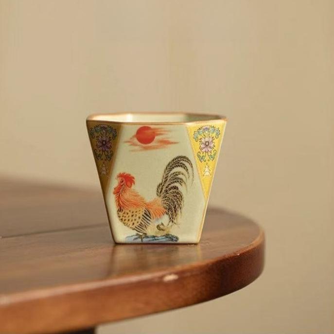 Ru kiln teacup twisted branch lotus auspicious eight square cup retro big rooster teacup master cup single cup ceramic cup