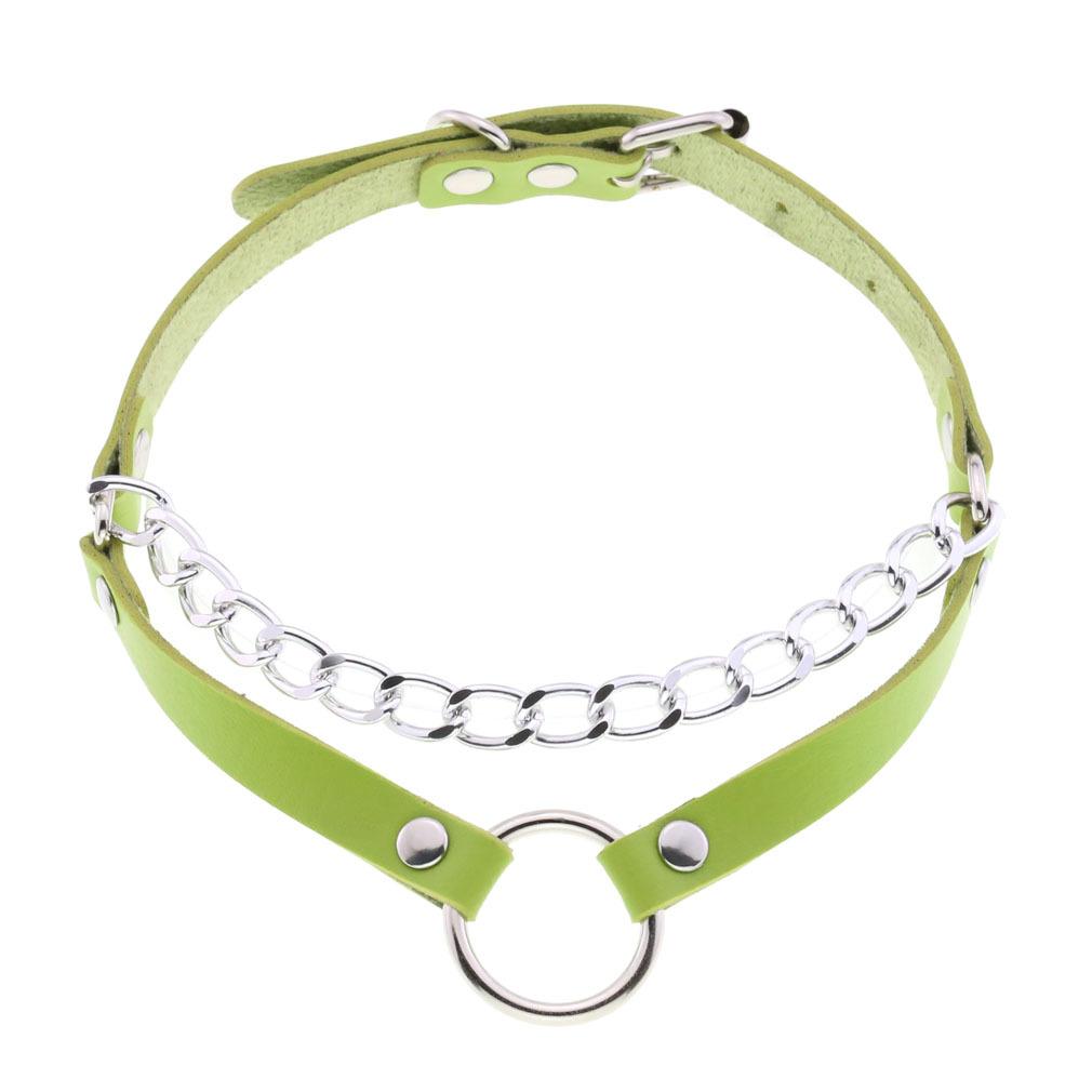 Double Line O-ring Chain Choker, Minimal Punk PU Leather Circular Ring Necklace