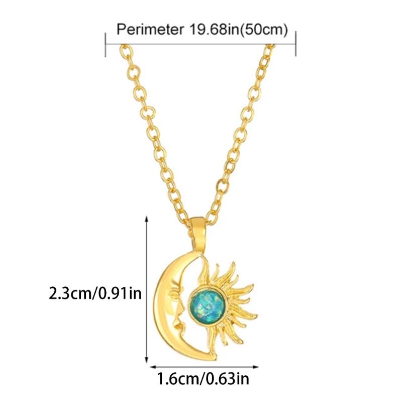 Elegant Sun Moon Pendant Necklace Unique Sun and Moon Charm Necklace Adornment Beautiful Opal Adorned Neck Chain Jewelry
