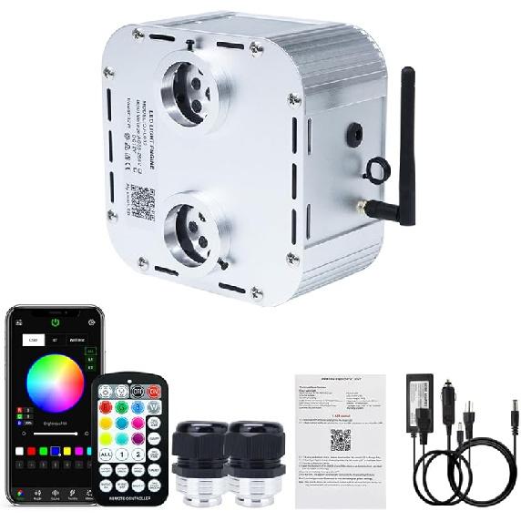 AKEPO 10W Twinkle Fiber Optic Light Engine Light Source, APP Control + Music Activated + 28-Key Remote Control for Car Stars Headliner and Home Star