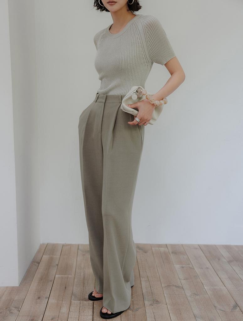 Memua Wave One-Pleat Semi-Wide Slacks