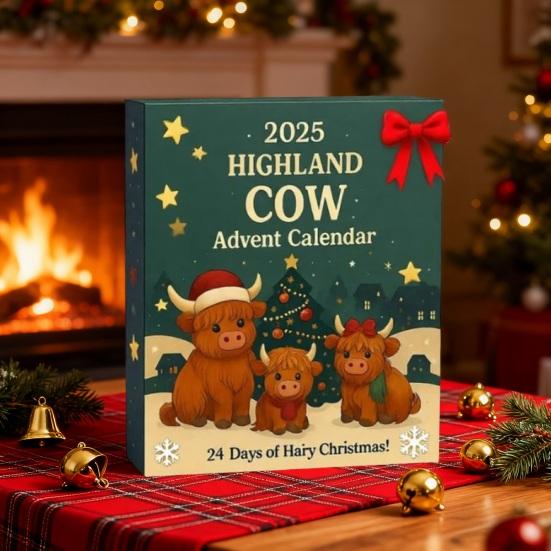 Christmas Pendant Advent Calendar Box Highland Cow 24-Day Countdown Ornament Holiday Party Decoration