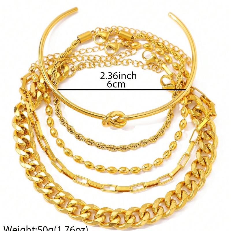 5Pcs/Set Stainless Steel European and American Cross-border Fashion Trend Paperclip Cuban Chain Bracelet Multi-layer Snake Bone Chain Bracelet