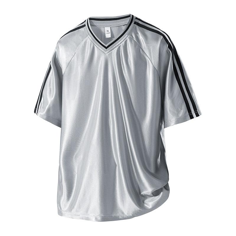 

Men s Short Sleeve Sports T-shirt Jersey Summer Running Training V-Neck Man T Shirts Plus Size Quick Dry Fitness Loose Tee Tops XS серебряный