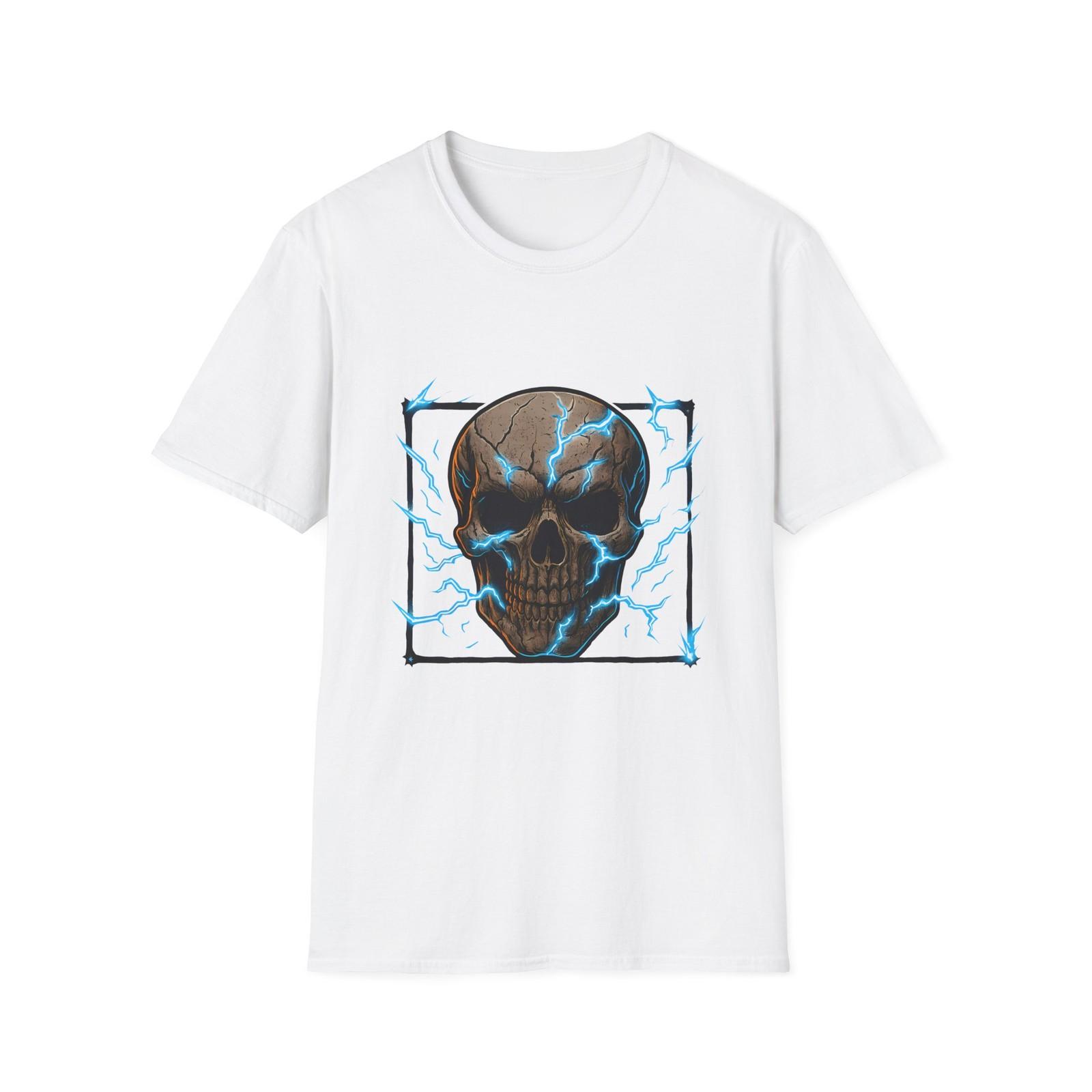 Unisex Softstyle T-Shirt Skull Lightning Storm Energy Gothic Dark Art Design S разноцветный