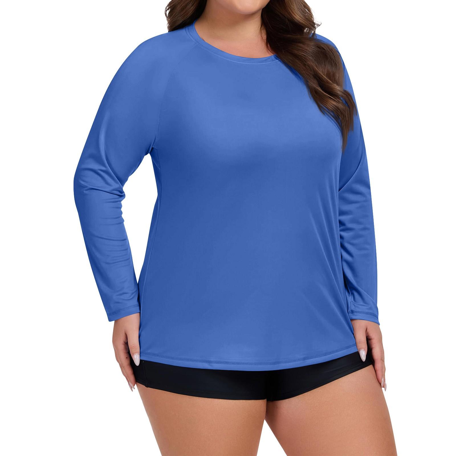 

Women s Color Large Size Long Sleeve Swimsuit Sun Jacket Quick Dry Hiking Top XXXL синий