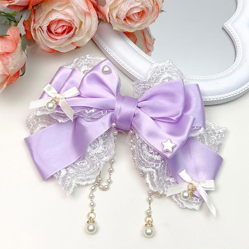Grazioso fermaglio per capelli con nappe per bambini con fiocco e perle Accessorio portatile per feste e uso quotidiano