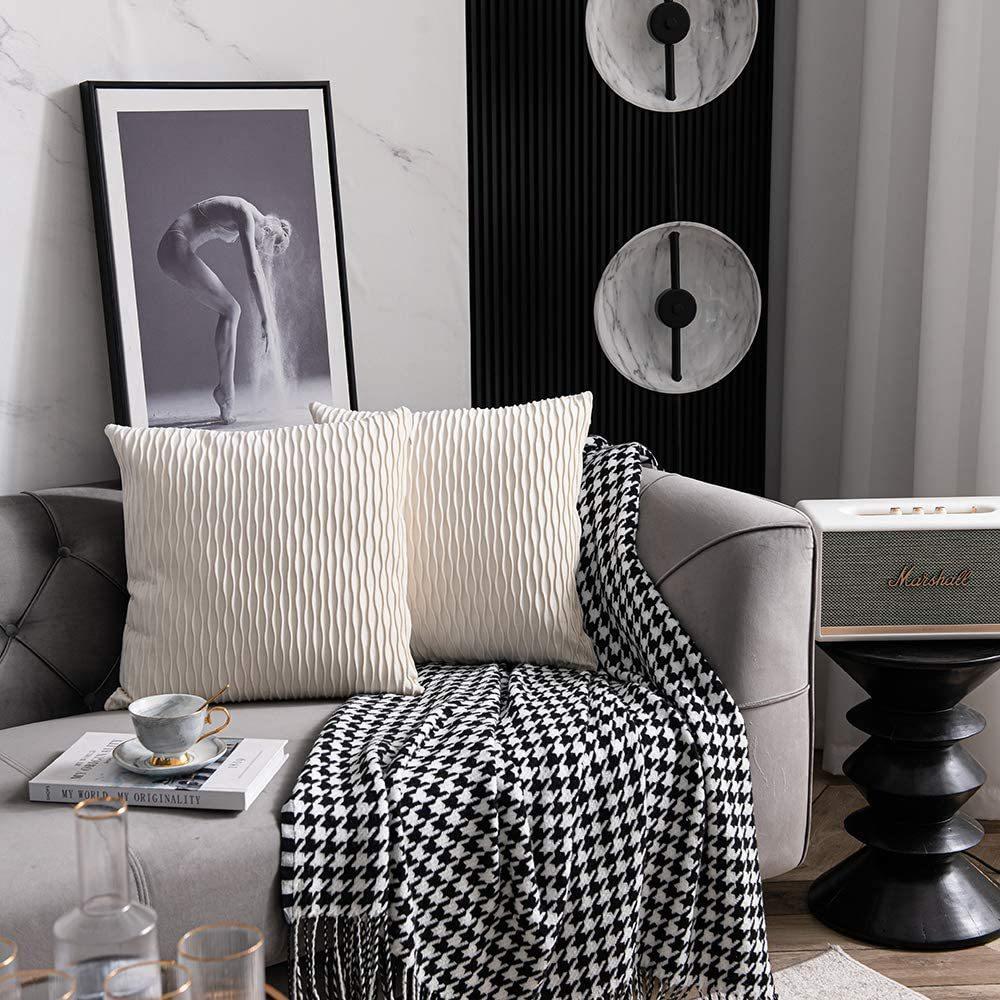 Kissenbezug für Sofa im leichten Luxusstil, einfarbig, nordisch, Ins-Kissenbezug, Samt, plissiert, gestreiftes Kissen