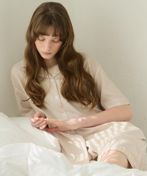 [Pink Zone] (Unisex) Gray Short Sleeve Collar Pajamas Set [Shipped from Korea] 100% Authentic