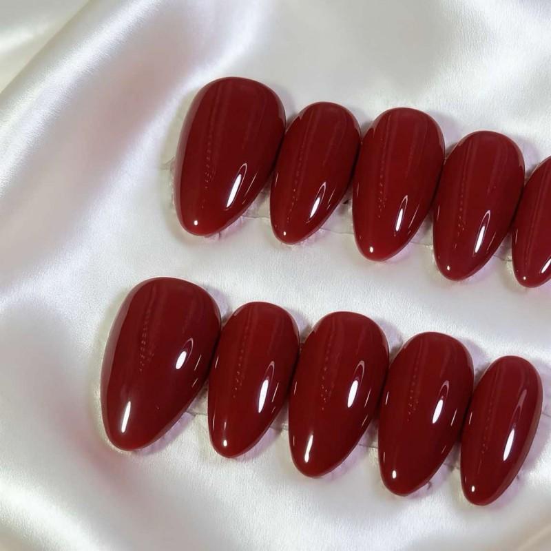 Nude Red Press-On Nails Full Cover False Women Men Teens Short Oval Shape Reusable Artificial