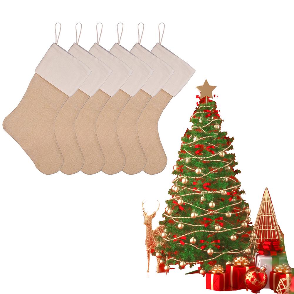 6PCS Xmas Stockings Decorations for Family Holiday Party Decor Hanging Stockings Gift Bags for Fireplace Xmas Tree Decor Brown