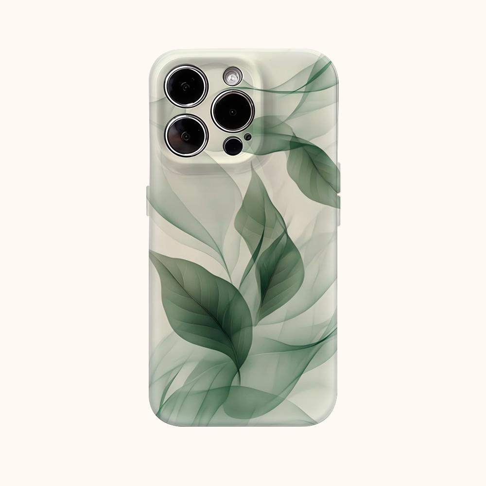 Transparent Green Leaves Phone Case for IPhone 17AIR 16E 16 15 14 13 12 11 17 Pro Max Plus Double-layer Back Cover