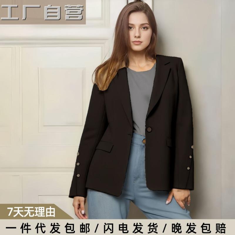Autumn Winter Office Lady Loose Casual Suit Coat Women Solid Color Single Breasted Blazers Outwear Top