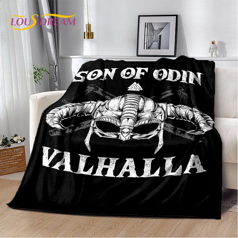 Nordic Mythology Viking Odin Valhalla Valknut Flannel Blanket Throw Blanket,Warm Blanket for Living Room Bedroom Beds Sofa Kids