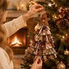 Weihnachtsbastelgeschenk für Erwachsene DIY Übergroßer Patchwork-Baum-Bausatz, Retro-Karostoff-Montageset Feiertagskunst Und mit Hängenden Ornamenten Zuhause