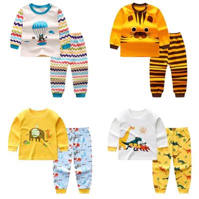 Boys And Girls Shoulder Button Long-sleeved Underwear/pajamas/sports Air-conditioning Suit Two-piece Suit
