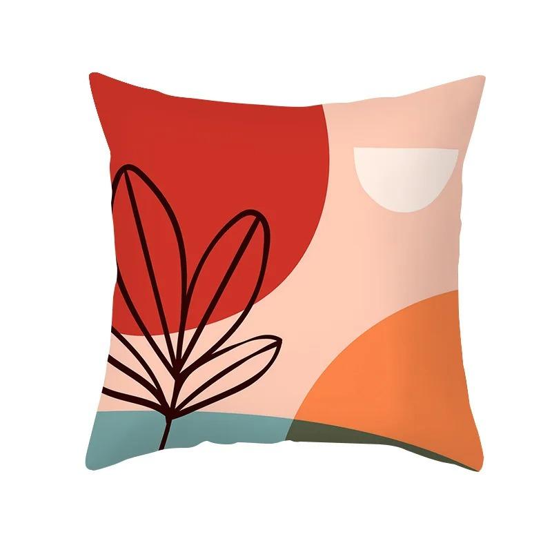 Office Living Room Home Pillowcase Morandi Geometric Leaf Print Pillowcase Car Ornaments